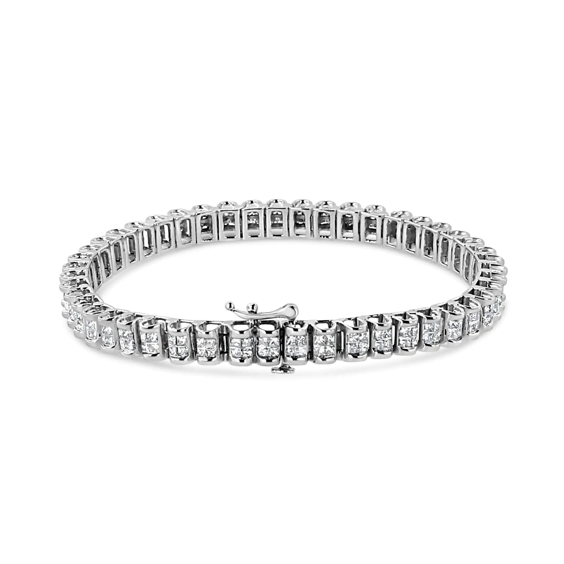14K White Gold 3.00 Cttw Princess Diamond Composite Link Tennis Bracelet (I-J Color, I1-I2 Clarity) - 7.25" WEM Support (www.WEM.support)