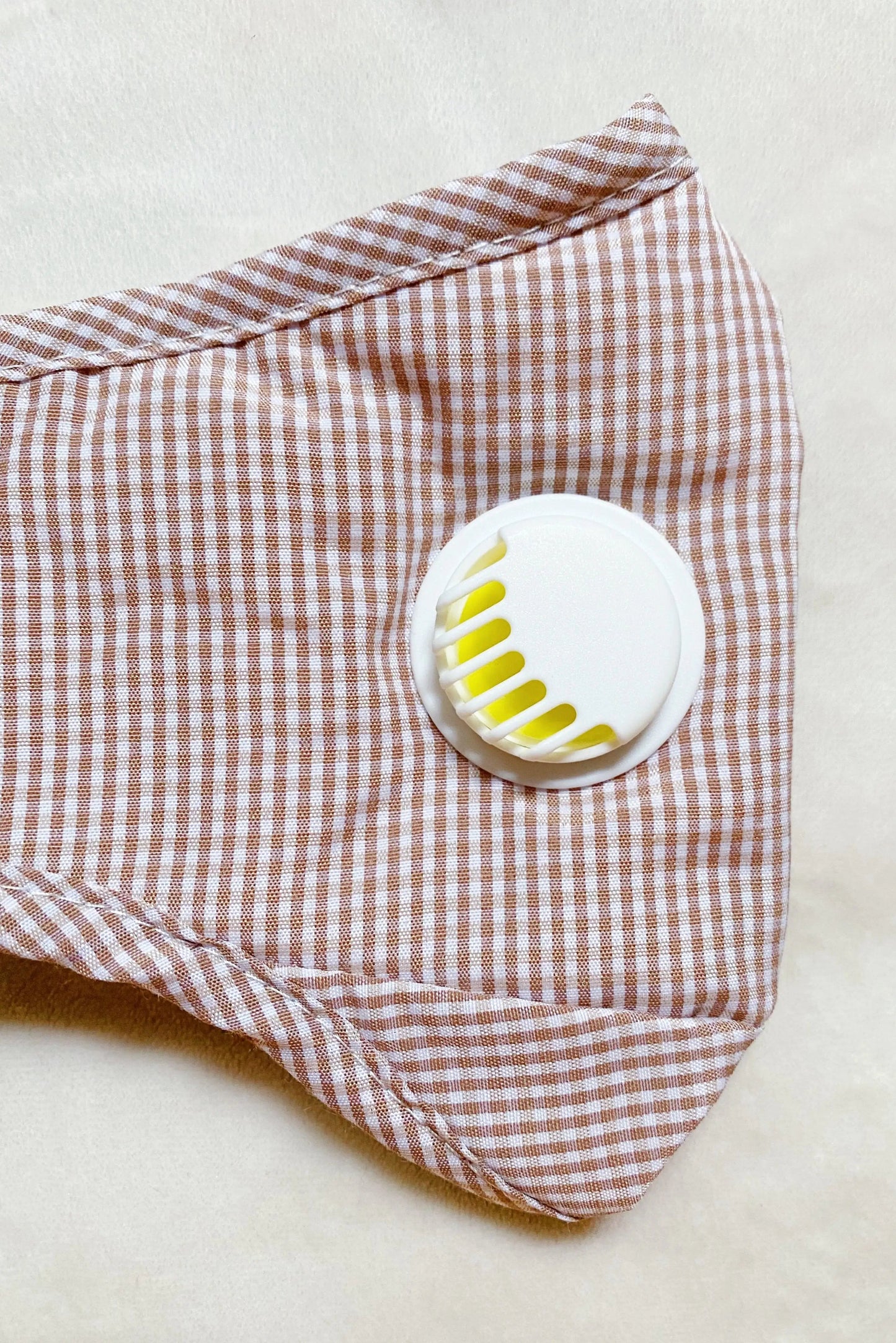 Gingham Fabric Mask in Beige WEM Support (www.WEM.support)