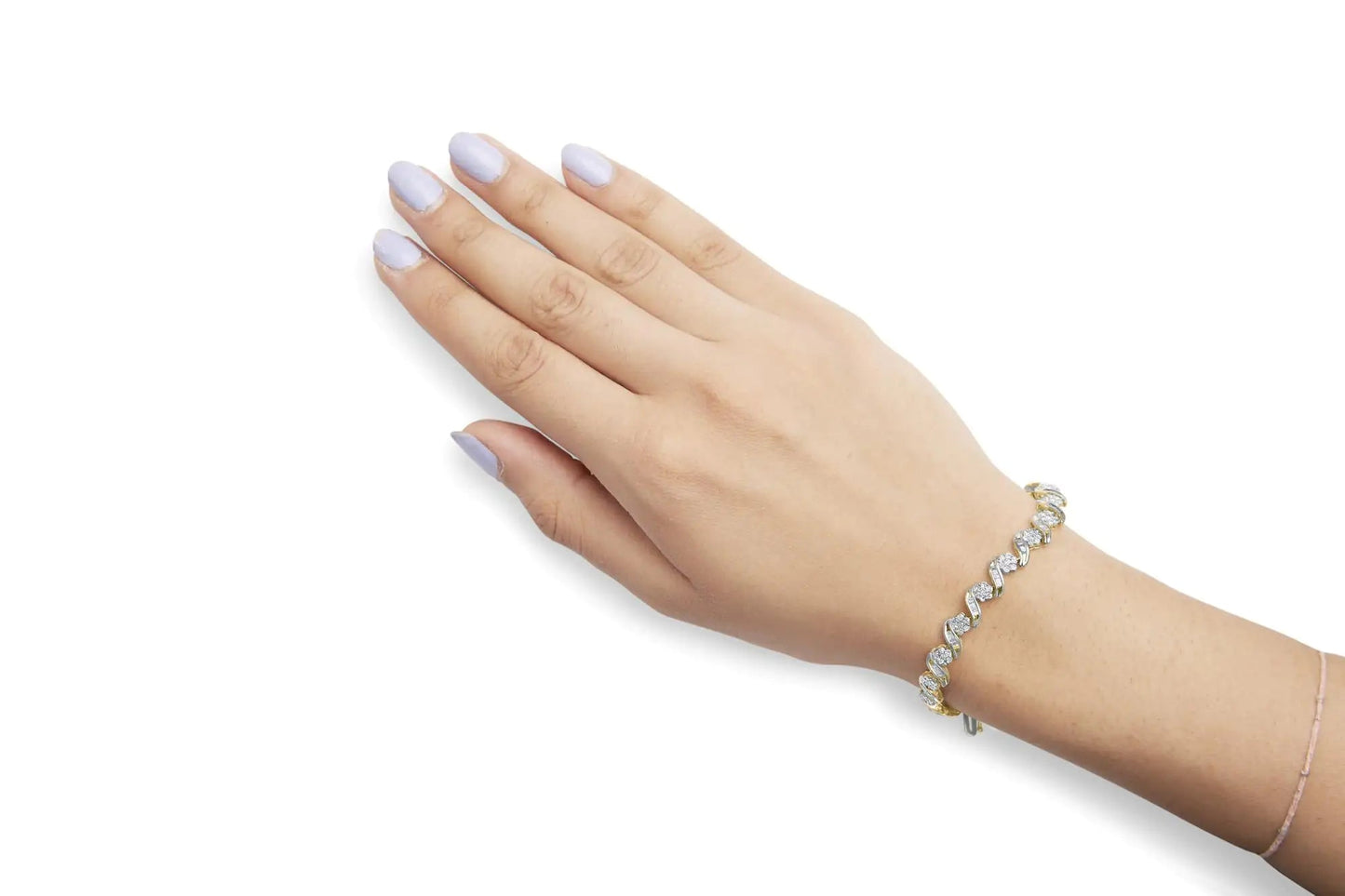 10k Yellow Gold 3.00 Cttw Round-Cut and Baguette-Cut Diamond Floral Link 7.50" Bracelet (J-K Color, I1-I2 Clarity) WEM Support (www.WEM.support)