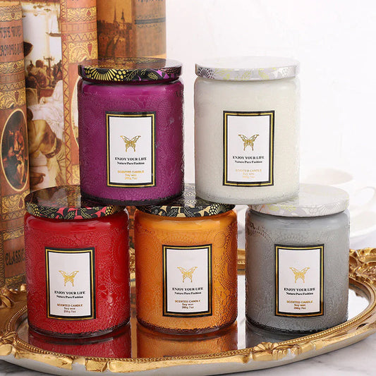 Embossed Glass Soy Aromatherapy Candles WEM Support (www.WEM.support)