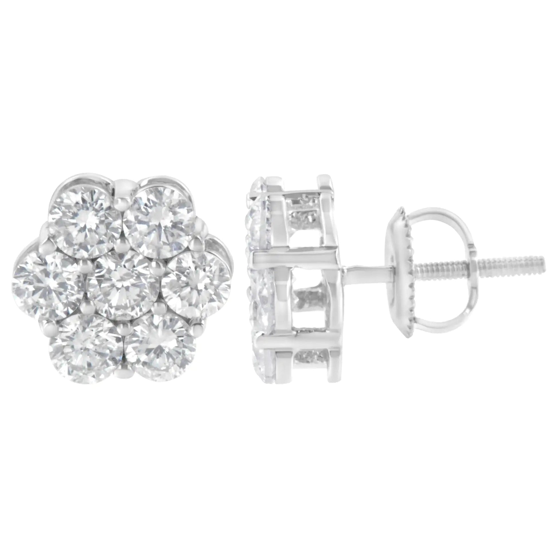 14K White Gold 2.0 Cttw Round Brilliant Cut Diamond Floral Cluster Screwback Stud Earrings (H-I Color, SI2-I1 Clarity) WEM Support (www.WEM.support)