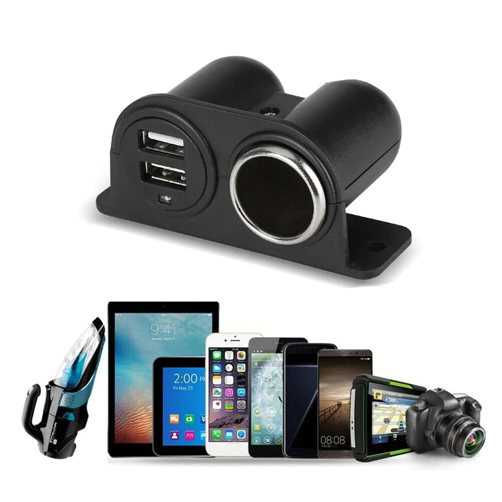 Car Cigarette Lighter Socket Splitter Dual USB Charger Power Adapter Outlet 12V WEM Support (www.WEM.support)