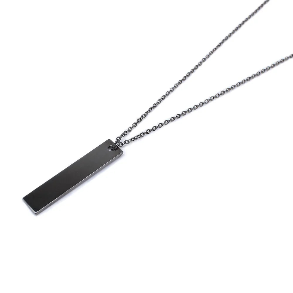Matte Black Long Necklace With Square Pendant WEM Support (www.WEM.support)