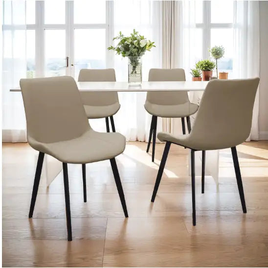 Tan PU Leather Dining Chair With Metal Legs, Modern Upholstered Chair Set Of 4 For Kitchen WEM Support (www.WEM.support)