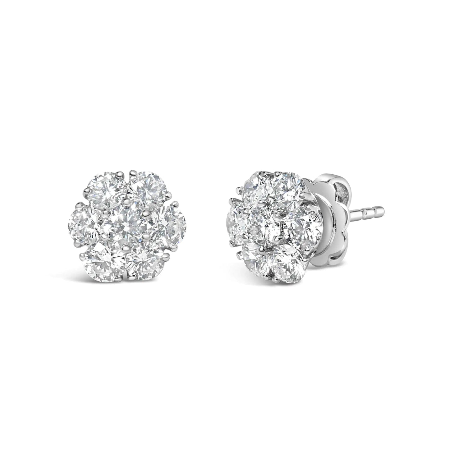 14K White Gold 1 3/4 Cttw Lab Grown Diamond Floral Cluster Composite Stud Earrings (G-H Color, VS2-SI1 Clarity) WEM Support (www.WEM.support)