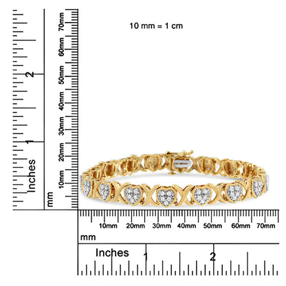 14KY Yellow Gold Plated .925 Sterling Silver 1.00 Cttw Diamond Heart and X Link Bracelet (I-J Color, I3 Clarity) - 7.25" Inches WEM Support (www.WEM.support)