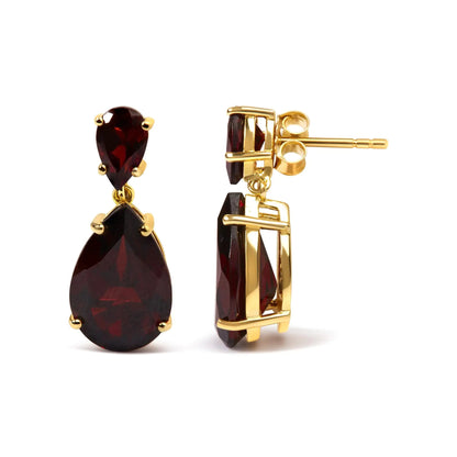 10K Yellow Gold Plated .925 Sterling Silver 14.0 Cttw Pear Shaped Red Garnet Drop and Dangle Earrings WEM Support (www.WEM.support)