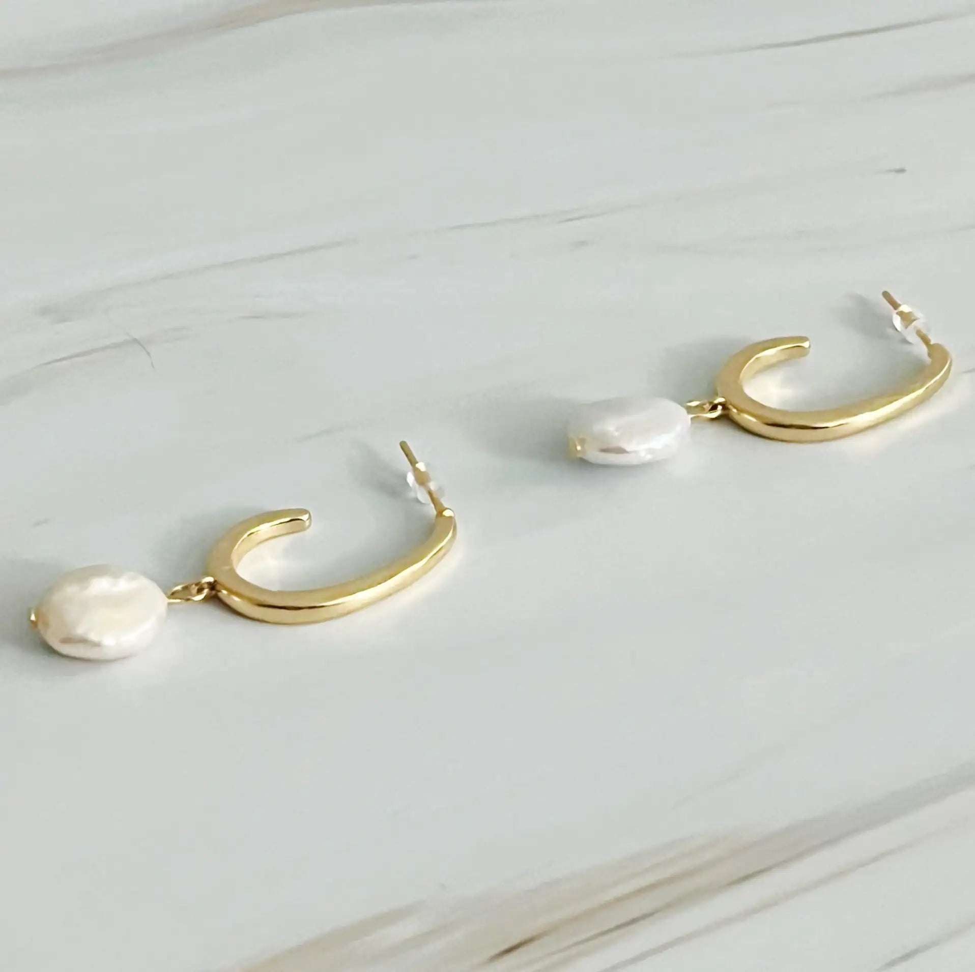 Dangle Pearl Gold Hoop Earrings WEM Support (www.WEM.support)