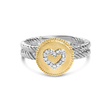 18K Yellow Gold Plated .925 Sterling Silver Diamond Heart Ring with Satin Finish (I-J Color, SI1-SI2 Clarity) WEM Support (www.WEM.support)