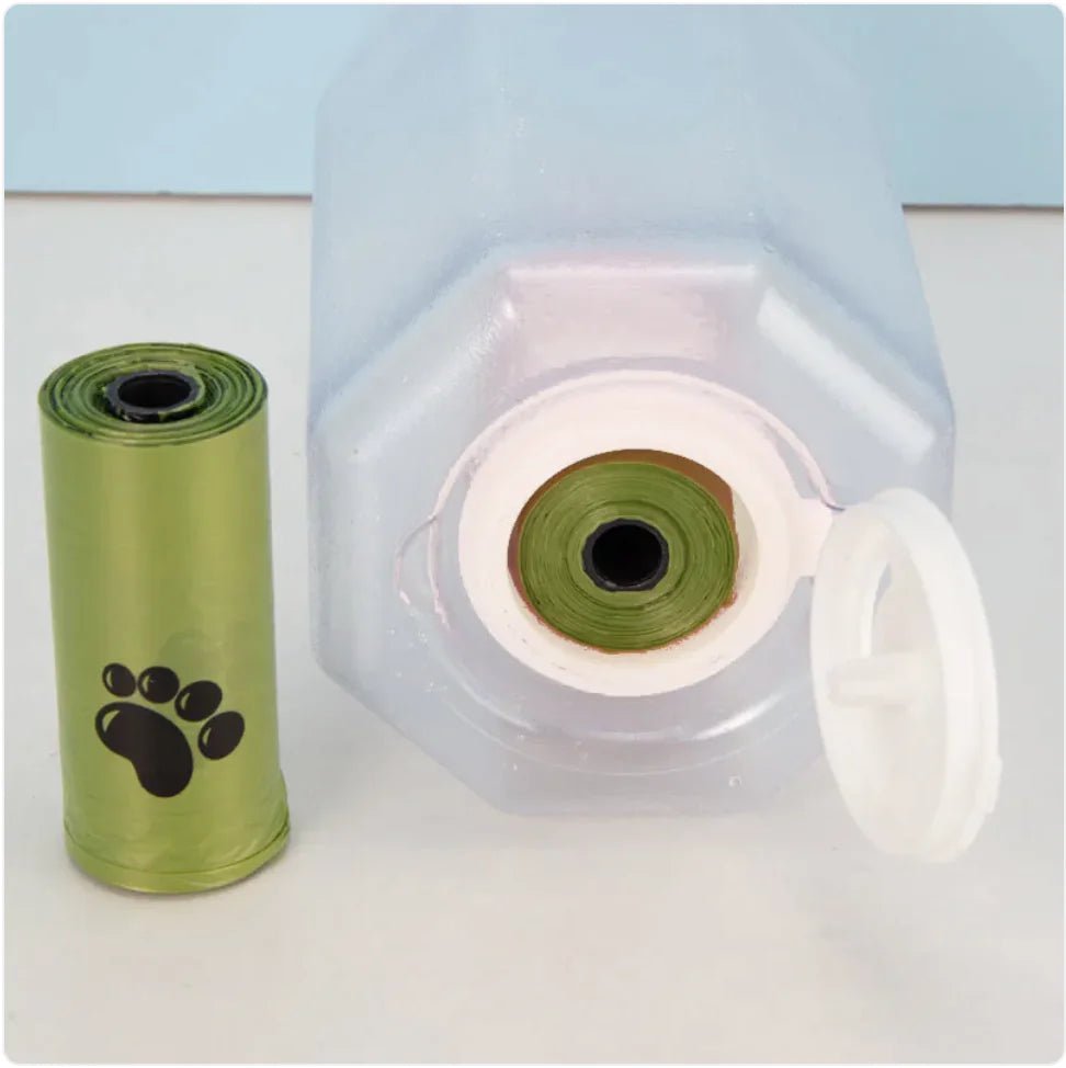 3 - in - 1 Portable Pet Water Bottle, Feeder & Waste Dispenser - Catch Cards
