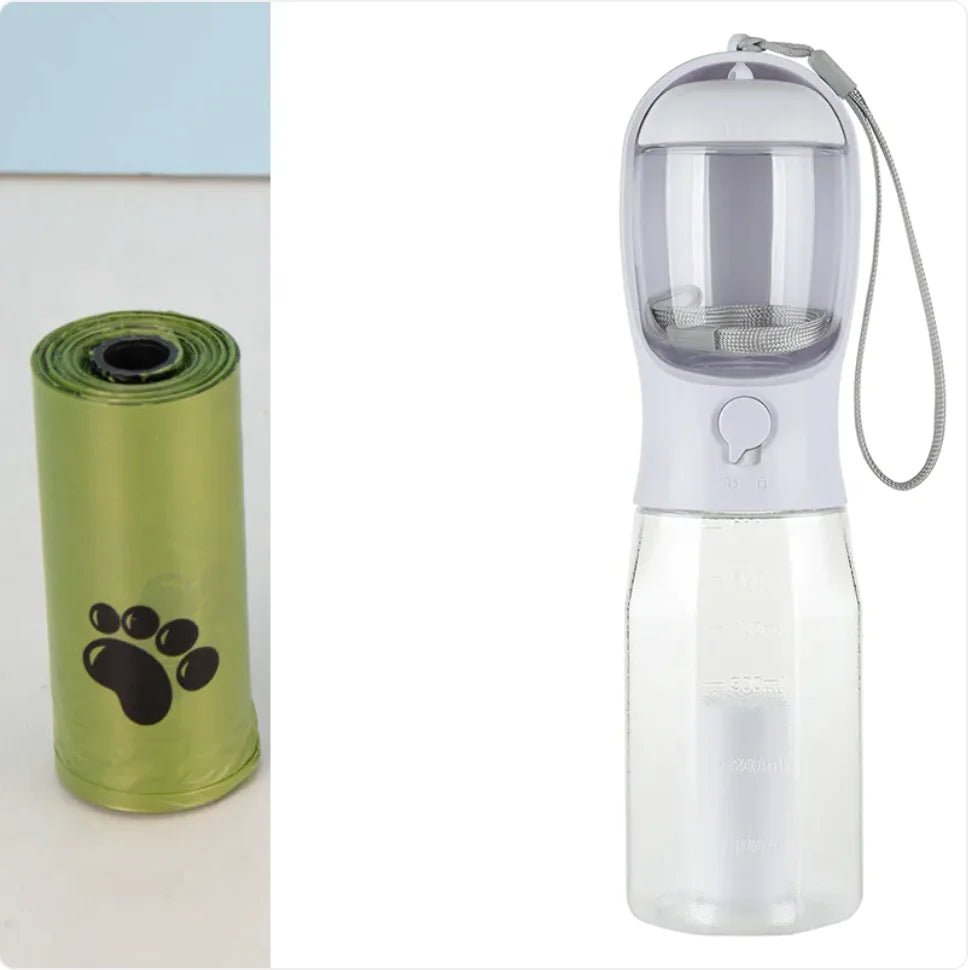 3 - in - 1 Portable Pet Water Bottle, Feeder & Waste Dispenser - Catch Cards