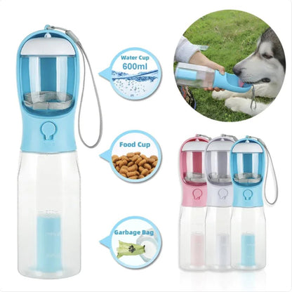 3 - in - 1 Portable Pet Water Bottle, Feeder & Waste Dispenser - Catch Cards