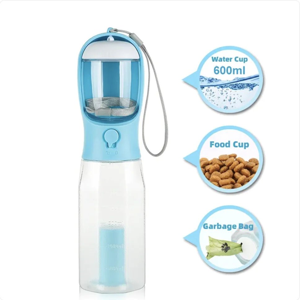 3 - in - 1 Portable Pet Water Bottle, Feeder & Waste Dispenser - Catch Cards