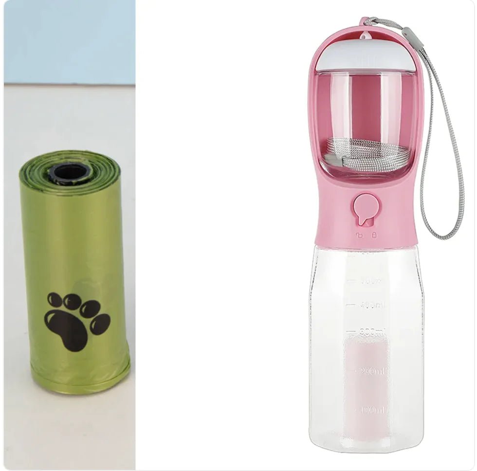 3 - in - 1 Portable Pet Water Bottle, Feeder & Waste Dispenser - Catch Cards