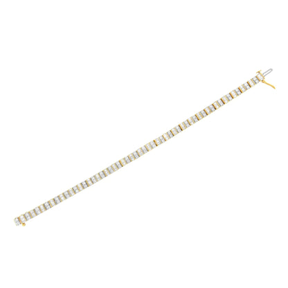10K Yellow Gold 4.0 Cttw Alternating Baguette & Round Cut Diamond Bezel- & Prong-Set 7" Tennis Bracelet (G-H Color, SI1-SI2 Clarity) WEM Support (www.WEM.support)