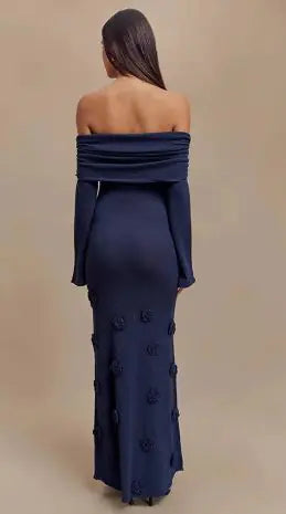 Off Shoulder Knit Rose Maxi Dress WEM Support (www.WEM.support)