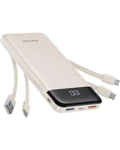 Portable Charger with Built in Cables, Portable Charger with Cords Wires Slim 10000mAh Travel Essentials Battery Pack 6 Outputs 3A High Speed Power Bank for iPhone Samsung Pixel LG Moto iPad HejK.com