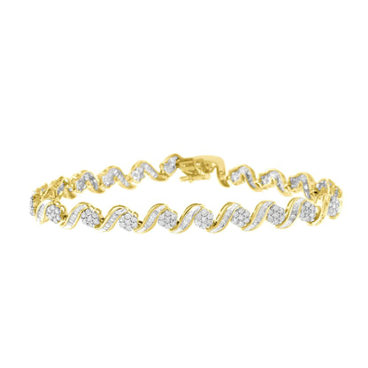 10k Yellow Gold 3.00 Cttw Round-Cut and Baguette-Cut Diamond Floral Link 7.50" Bracelet (J-K Color, I1-I2 Clarity) WEM Support (www.WEM.support)