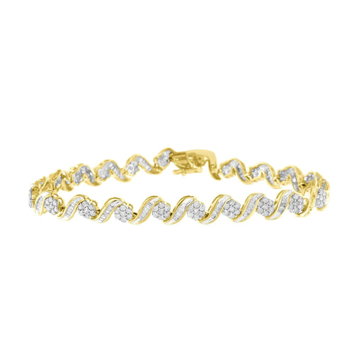 10k Yellow Gold 3.00 Cttw Round-Cut and Baguette-Cut Diamond Floral Link 7.50" Bracelet (J-K Color, I1-I2 Clarity) WEM Support (www.WEM.support)