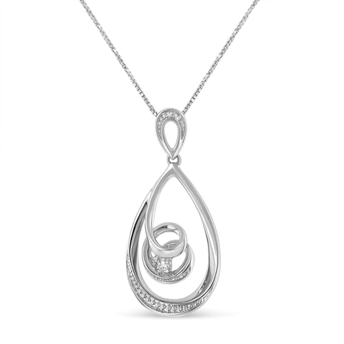 10K White Gold Diamond Accented Open Teardrop Twisted Curl 18" Pendant Necklace (J-K Color, I2-I3 Clarity) WEM Support (www.WEM.support)
