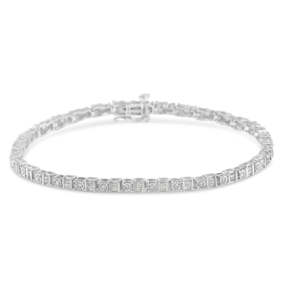 10K White Gold 1.0 Cttw Baguette & Round Diamond Alternating Link Tennis Bracelet (I-J Color, I2-I3 Clarity) - 7” WEM Support (www.WEM.support)