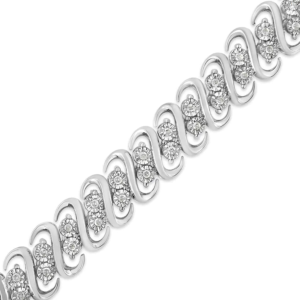 .925 Sterling 1/2 Cttw Diamond Double Row S-Link Bracelet (I-J Color, I2-I3 Clarity) - 7.25" Inches WEM Support (www.WEM.support)