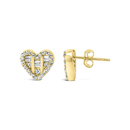 .925 Sterling Silver 1/2 Cttw Round and Baguette Diamond Composite Heart Shaped Stud Earring (I-J Color, SI2-I1 Clarity) WEM Support (www.WEM.support)