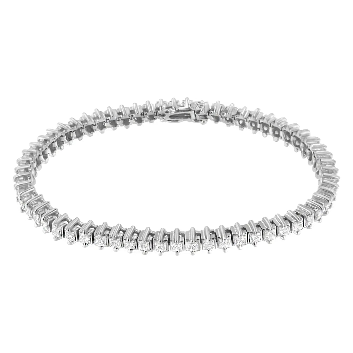 14K White Gold 5.0 Cttw Clarity Enhanced 2 Prong Set Princess-Cut Diamond Tennis Bracelet (H-I Color, I1-I2 Clarity) WEM Support (www.WEM.support)