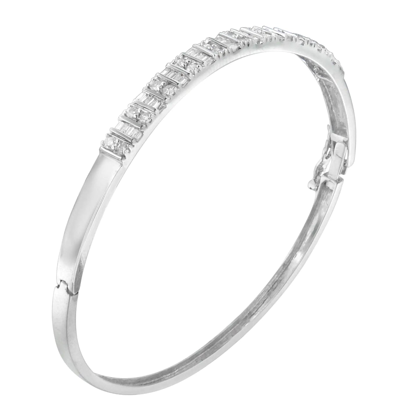 14K White Gold Round And Baguette-cut Diamond Bangle (1 cttw, H-I Color, SI2-I1 Clarity) WEM Support (www.WEM.support)