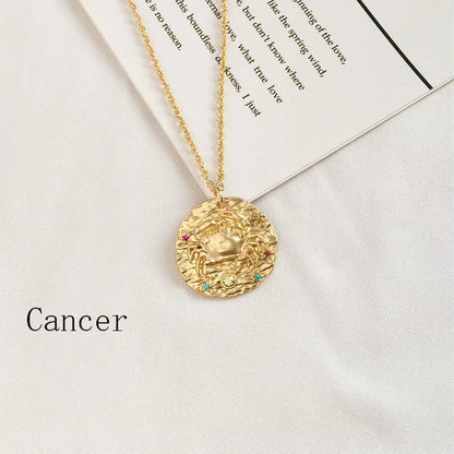 Gold Coin Disk Pendant Zodiac Necklace WEM Support (www.WEM.support)