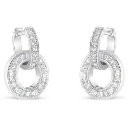 14k White Gold Round and Baguette Cut Diamond Earrings (1 cttw, G-H Color, SI1-SI2 Clarity) WEM Support (www.WEM.support)