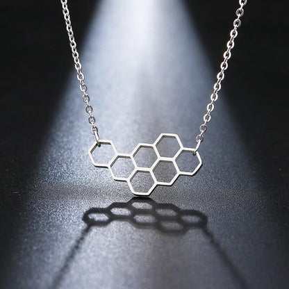 Horizonal Honeycomb Pendant With Bee And Chain WEM Support (www.WEM.support)