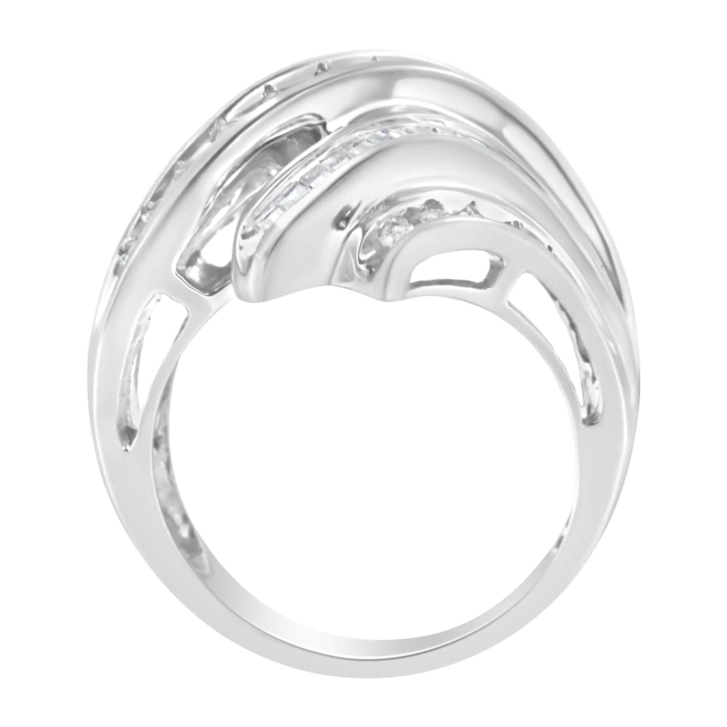 Anel de Ouro Branco 10K com Diamantes Redondos e Baguette em Canal (3/4 Cttw, Cor H-I, Clareza SI2-I1) WEM Support (www.WEM.support)