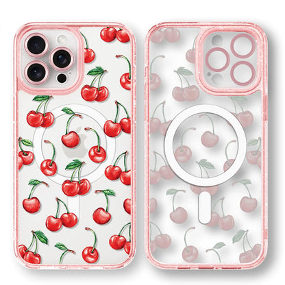 Compatible for iPhone 13 Pro Max Case Cute Aesthetic - Glitter Pink Phone Case with Camera Protector - Girly Strawberry Pattern Print Cover Design for Woman Girl 6.7"