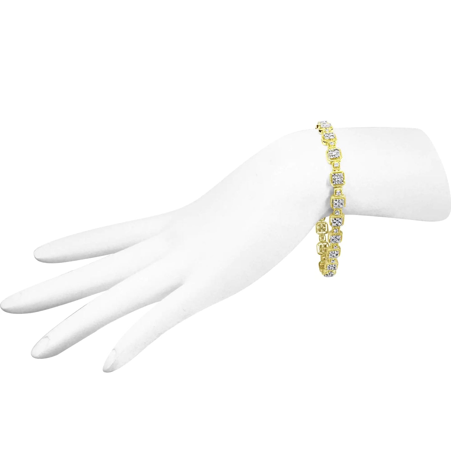 10K Yellow Gold 2.0 Cttw Diamond Square Link Bracelet (J-K Color, I2-I3 Clarity) - Size 7.25" WEM Support (www.WEM.support)