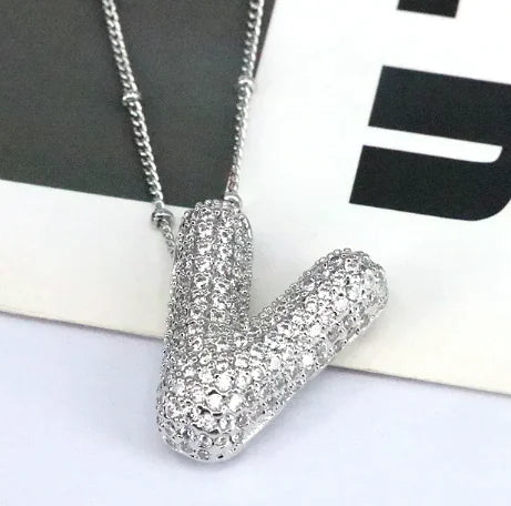 Brass Zircon Letter Necklace WEM Support (www.WEM.support)