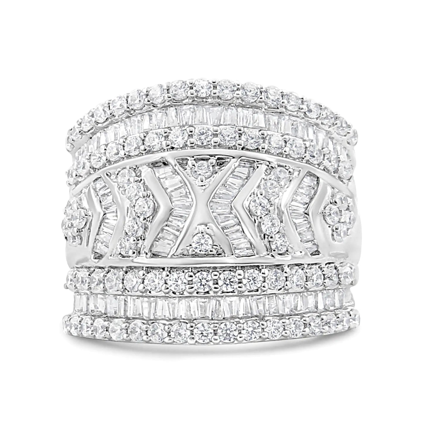 .925 Sterling Silver 2.0 Cttw Diamond Edge Multi-Row Ring Band ( J-K Color, I3 Clarity) WEM Support (www.WEM.support)