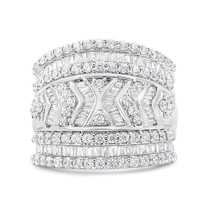 .925 Sterling Silver 2.0 Cttw Diamond Edge Multi-Row Ring Band ( J-K Color, I3 Clarity) WEM Support (www.WEM.support)