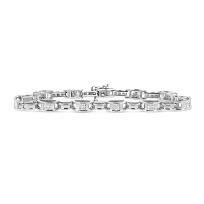 14K White Gold 1.0 Cttw Invisible Set Princess Diamond Alternating Link Tennis Bracelet (I-J Color, I1-I2 Clarity) - 7.25" WEM Support (www.WEM.support)