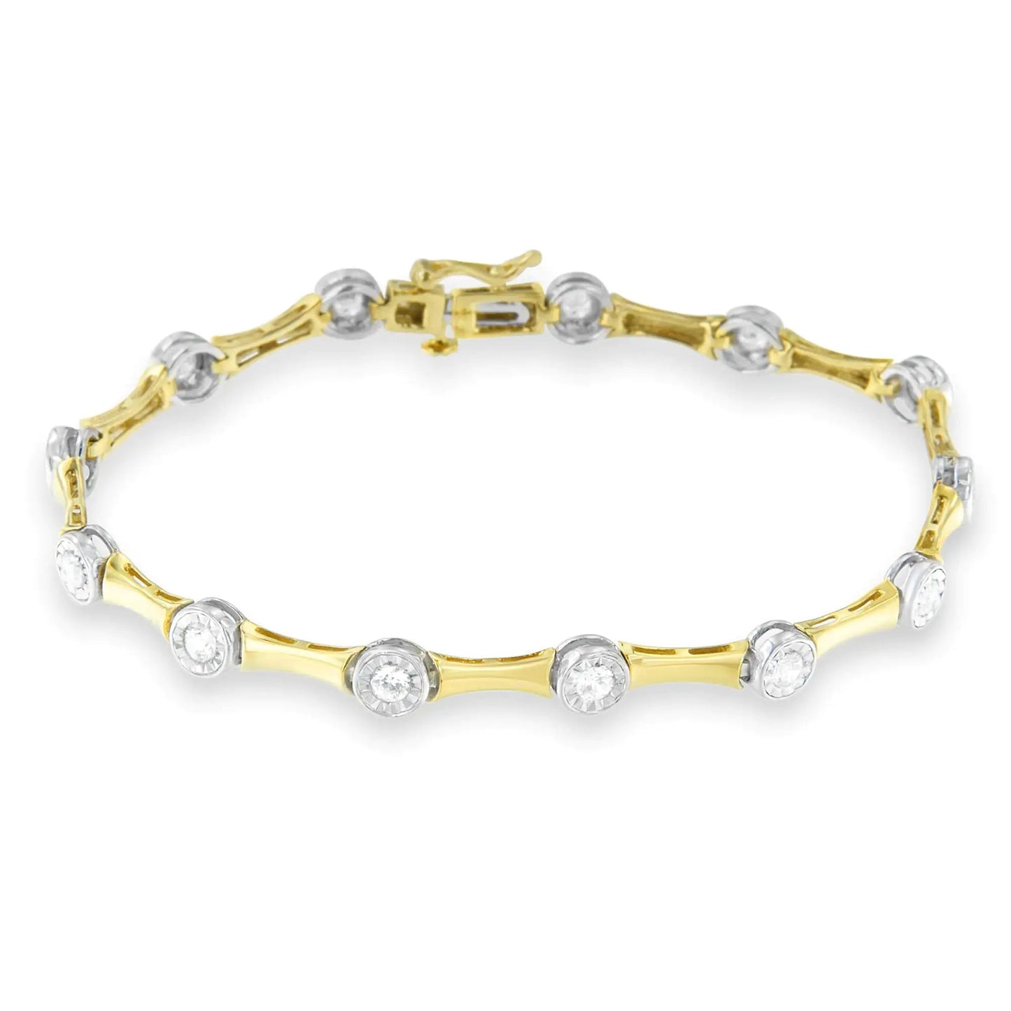 10K Yellow Gold Flashed .925 Sterling Silver 1.0 Cttw Miracle Set Round-Cut Diamond Bezel Style Link Bracelet (I-J Color, I1-I2 Clarity) - 7" WEM Support (www.WEM.support)