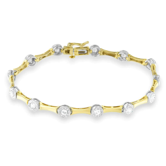 10K Yellow Gold Flashed .925 Sterling Silver 1.0 Cttw Miracle Set Round-Cut Diamond Bezel Style Link Bracelet (I-J Color, I1-I2 Clarity) - 7" WEM Support (www.WEM.support)