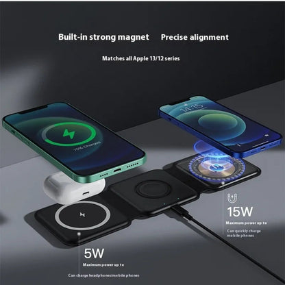 3 In 1 Magnetic Wireless Charging Folding Mobile Phone Holder WEM Support (www.WEM.support)