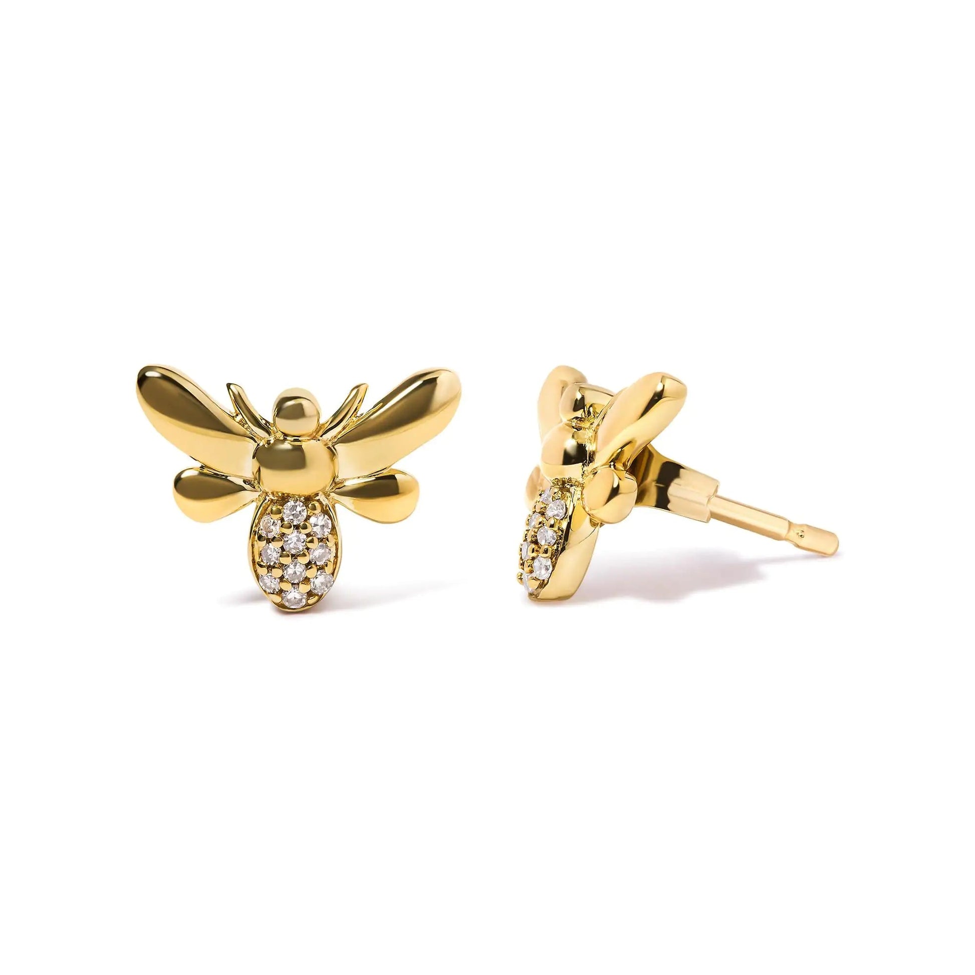 10K Yellow Gold Diamond Accented Bumble Bee Stud Earring (H-I Color, I1-I2 Clarity) WEM Support (www.WEM.support)