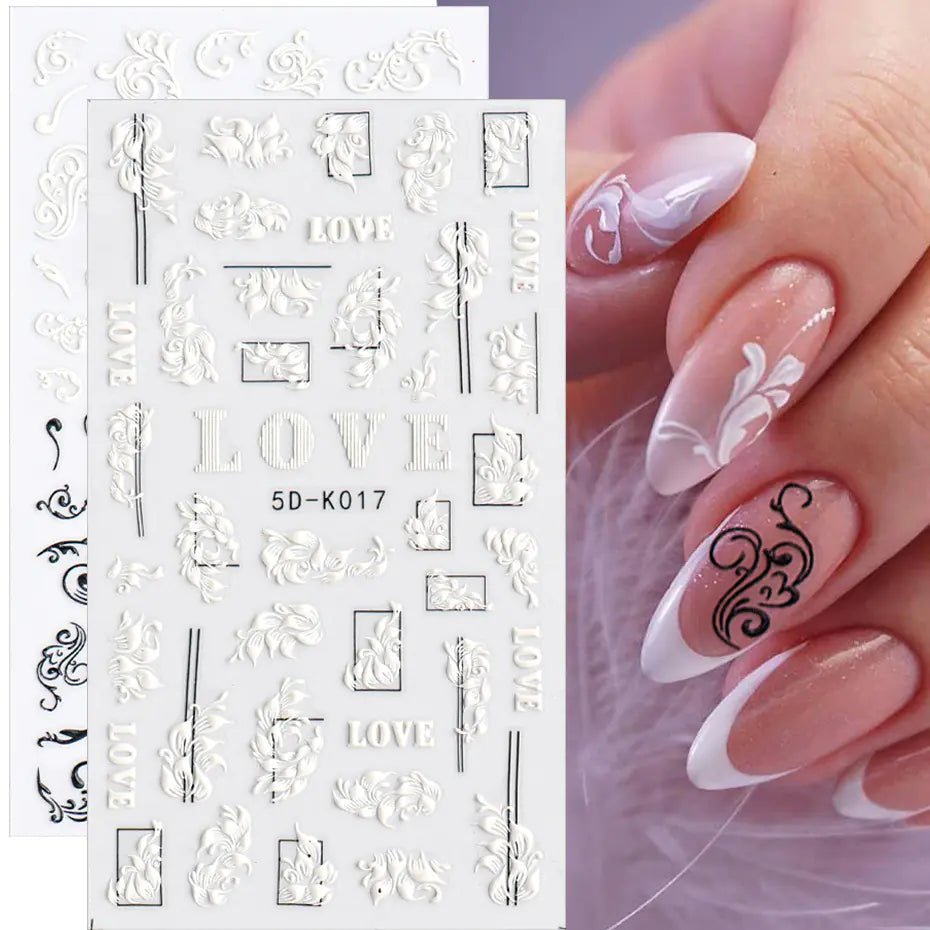 3D Hollow White Bridal Lace Butterfly Nail Stickers - Catch Cards