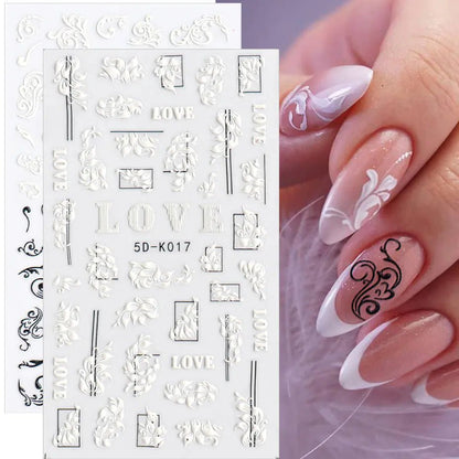 3D Hollow White Bridal Lace Butterfly Nail Stickers - Catch Cards