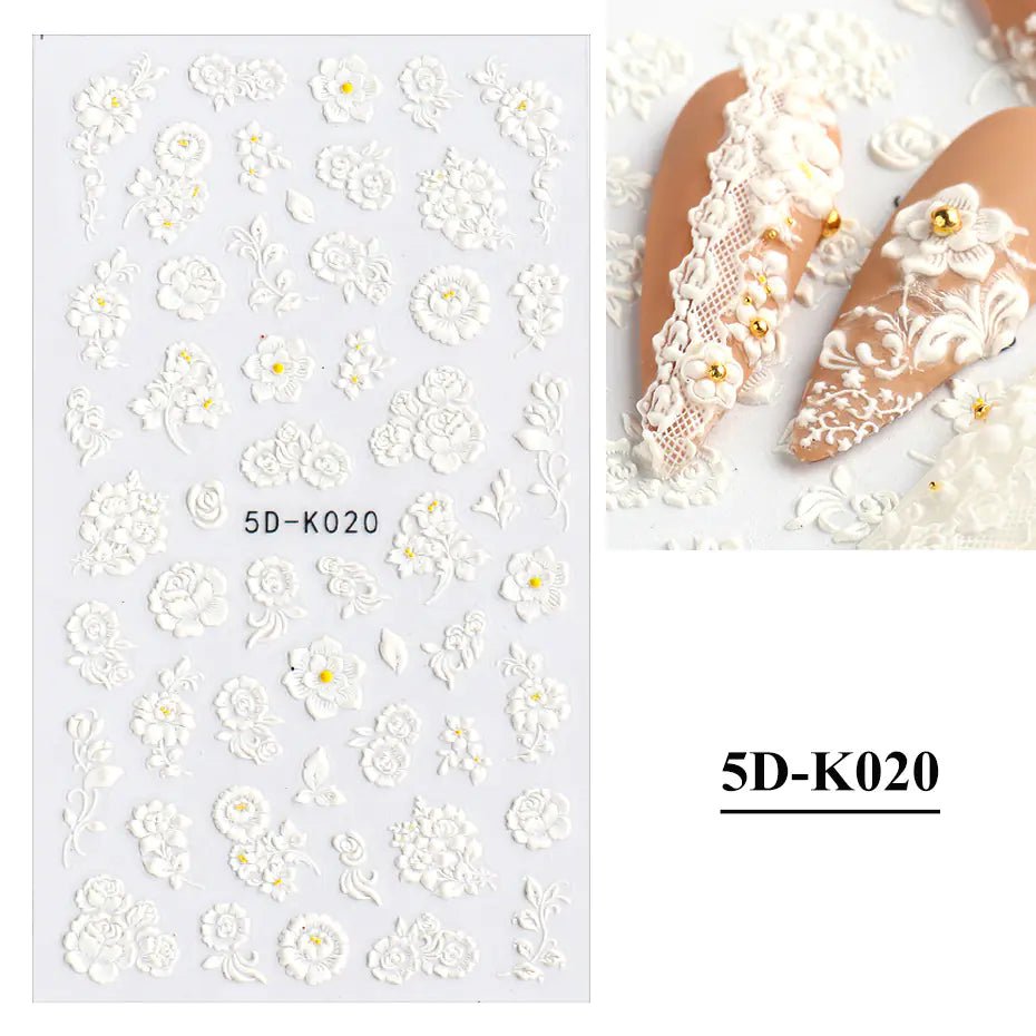 3D Hollow White Bridal Lace Butterfly Nail Stickers - Catch Cards