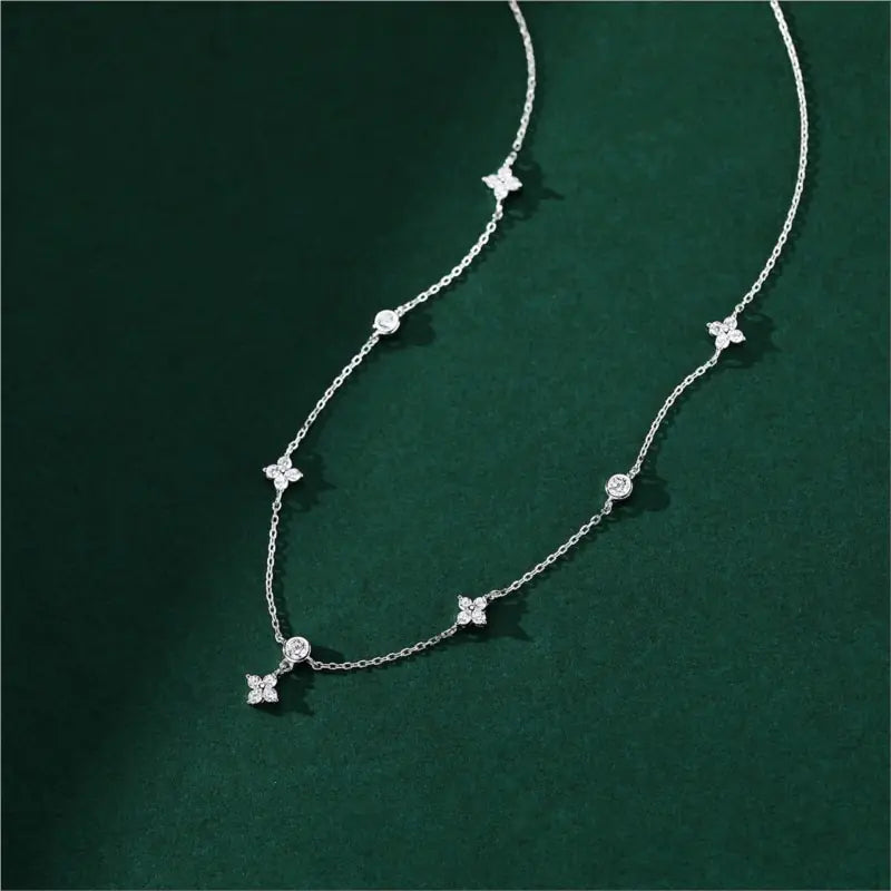 ANENJERY Inlaid Zircon Four-leaf Flower Chain Necklace for Women New Niche Light Luxury Hot Fashion collares choker Accessories WEM Support (www.WEM.support)