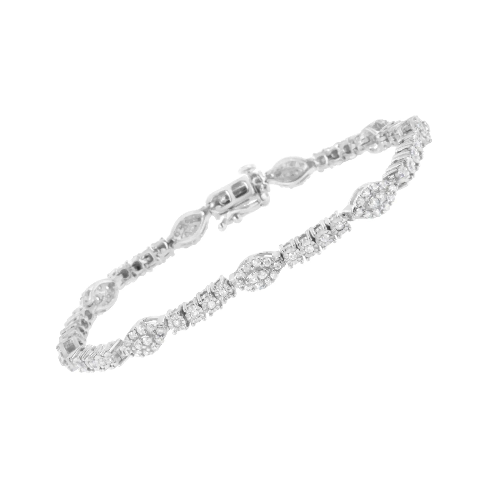 .925 Sterling Silver 1-1/2 cttw Diamond Marquise Halo and Line Link Tennis Bracelet (I-J Color, I2-I3 Clarity) - 7-1/4" WEM Support (www.WEM.support)