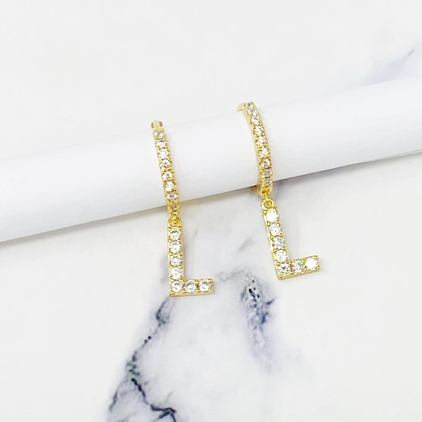 Crystal Initial Drop Earrings WEM Support (www.WEM.support)