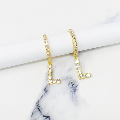 Crystal Initial Drop Earrings WEM Support (www.WEM.support)